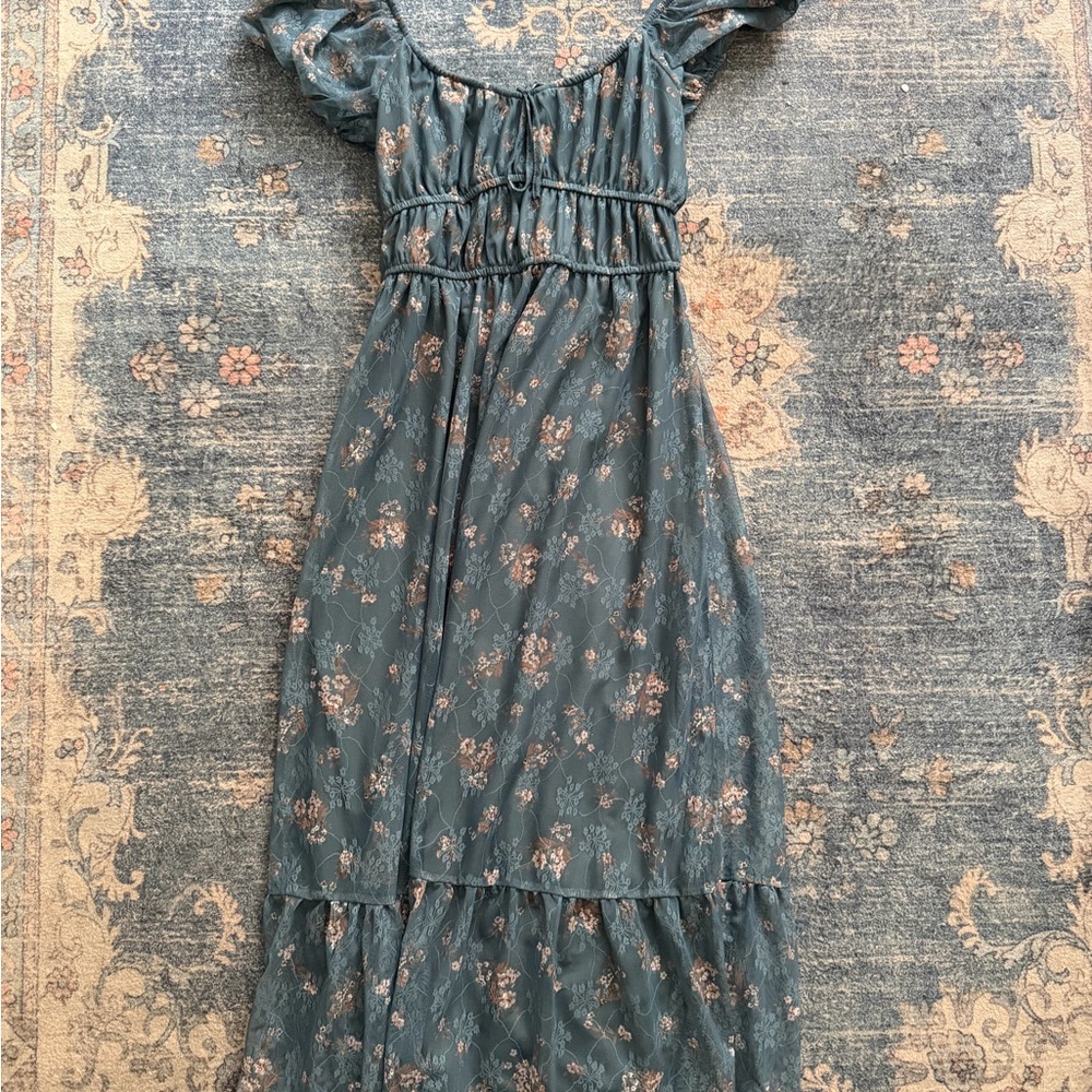 Blu Pepper Teal Floral Maxi Dress